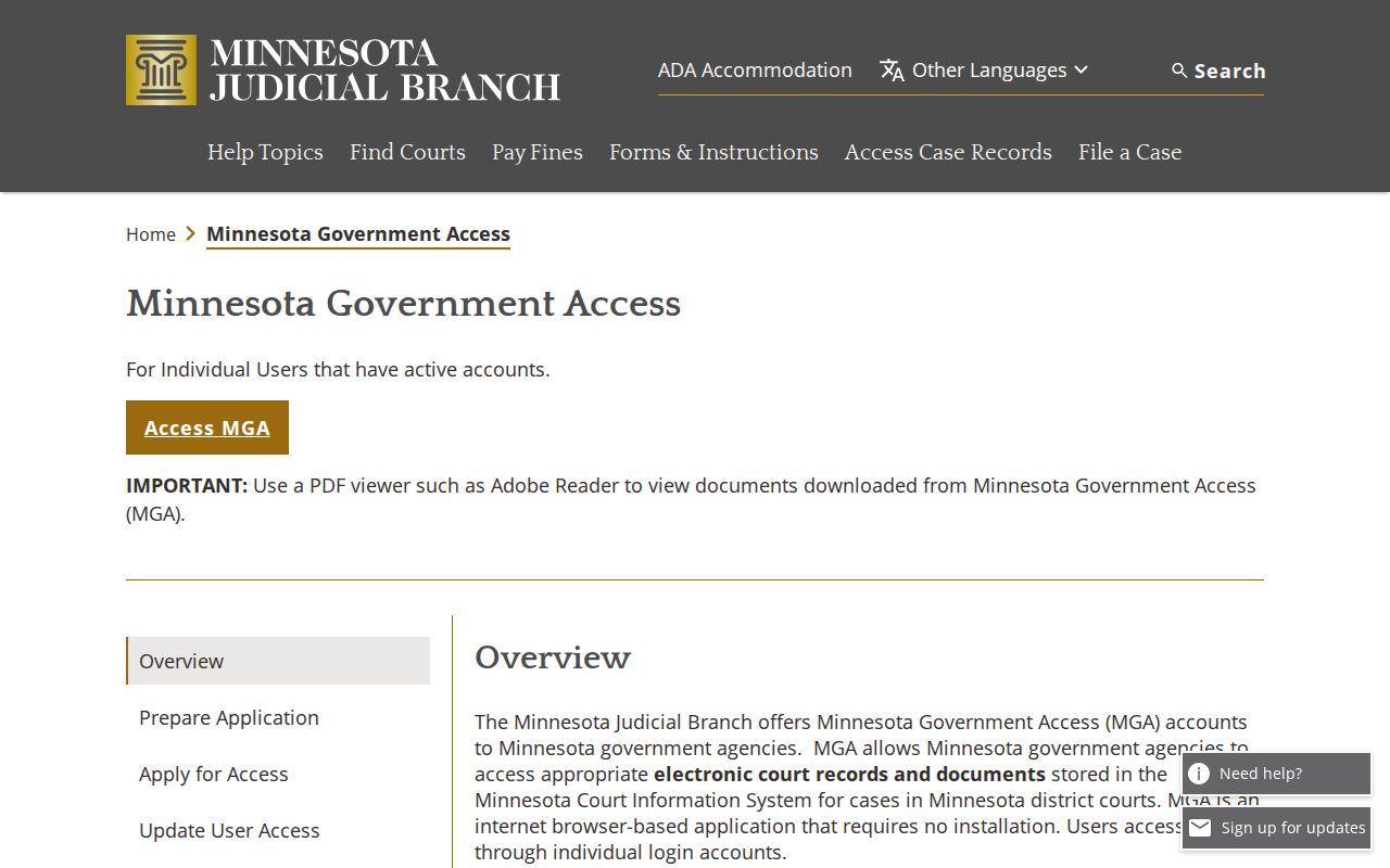 Minnesota Government Access login page for government agency users