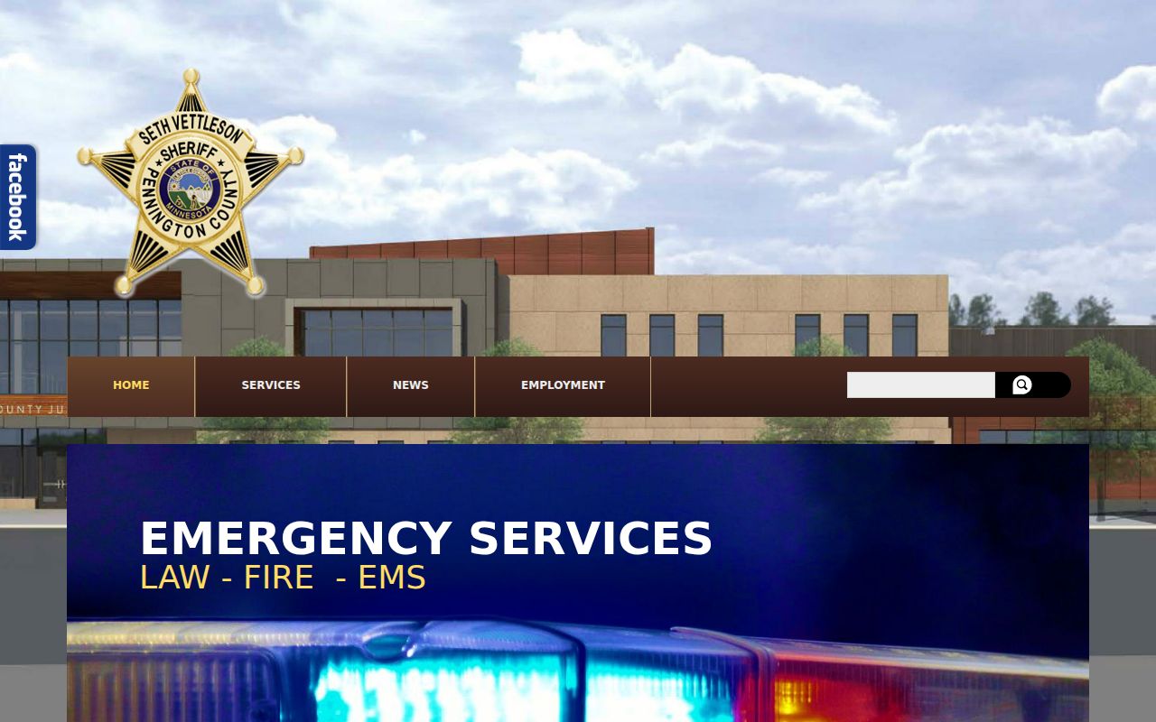 Pennington County Sheriff home page navigation showing no public most wanted list