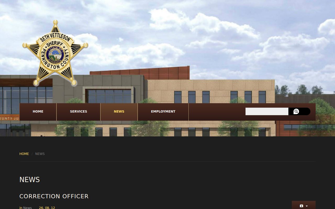 Pennington County Sheriff news page showing agency updates instead of a most wanted roster