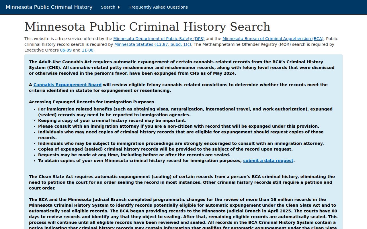 Minnesota BCA criminal history search page that is not a Pennington County warrant lookup